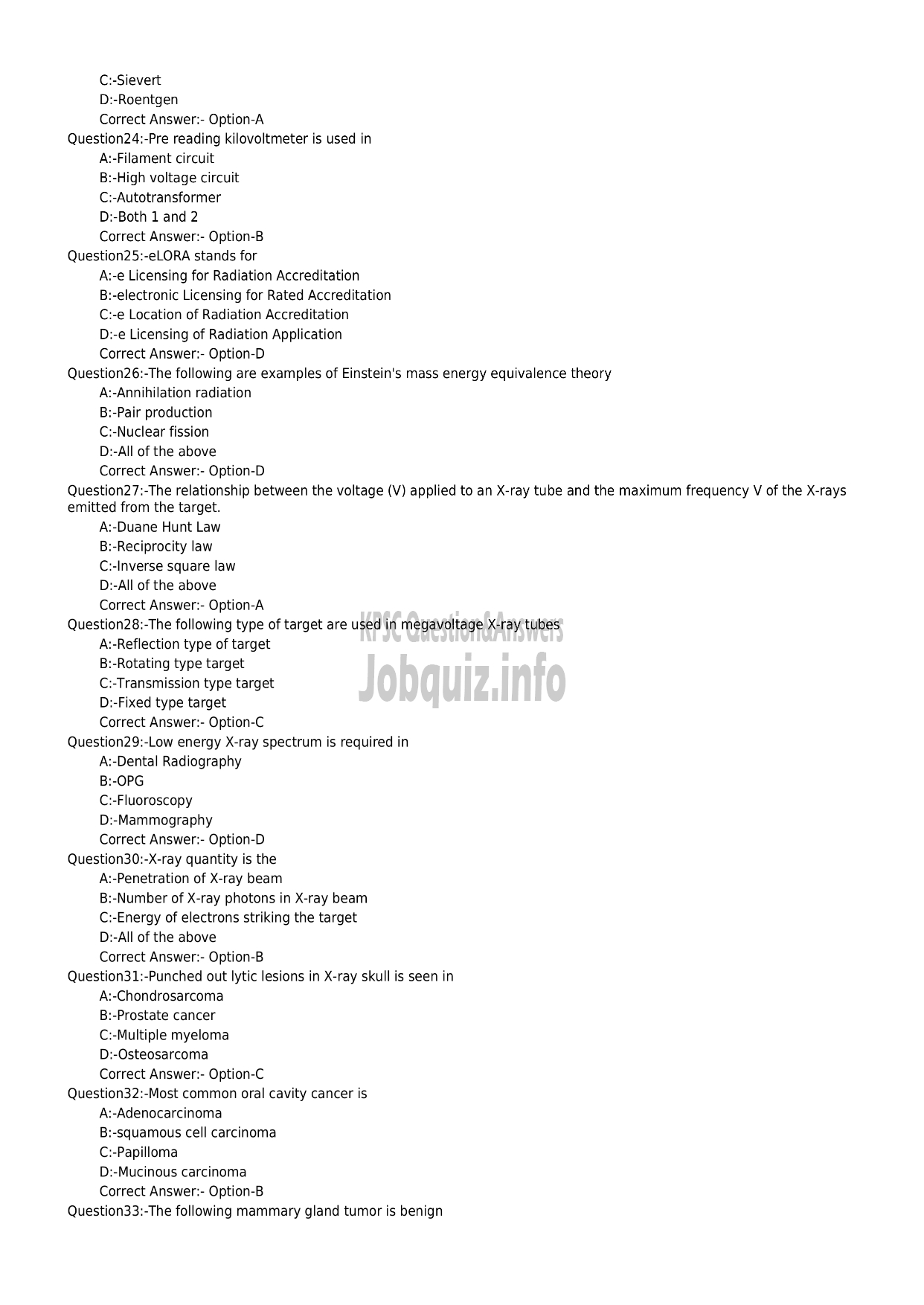 Kerala PSC Question Paper -  X-RAY TECHNICIAN-4