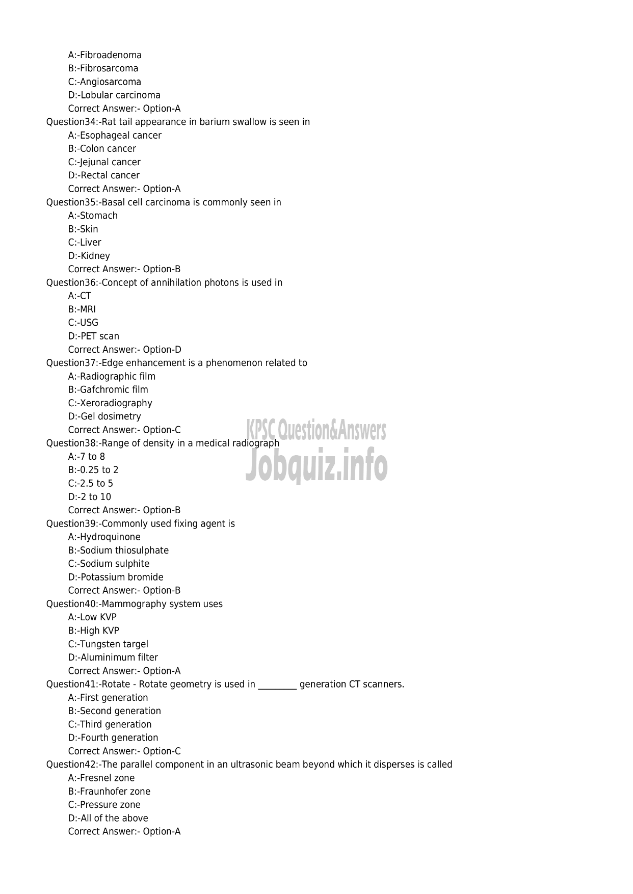 Kerala PSC Question Paper -  X-RAY TECHNICIAN-5